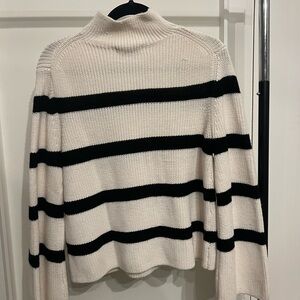 Banana Republic Black and Cream Striped Turtleneck Sweater